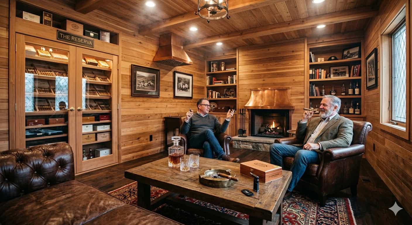 Completed garage conversion interior with warm wood finishes