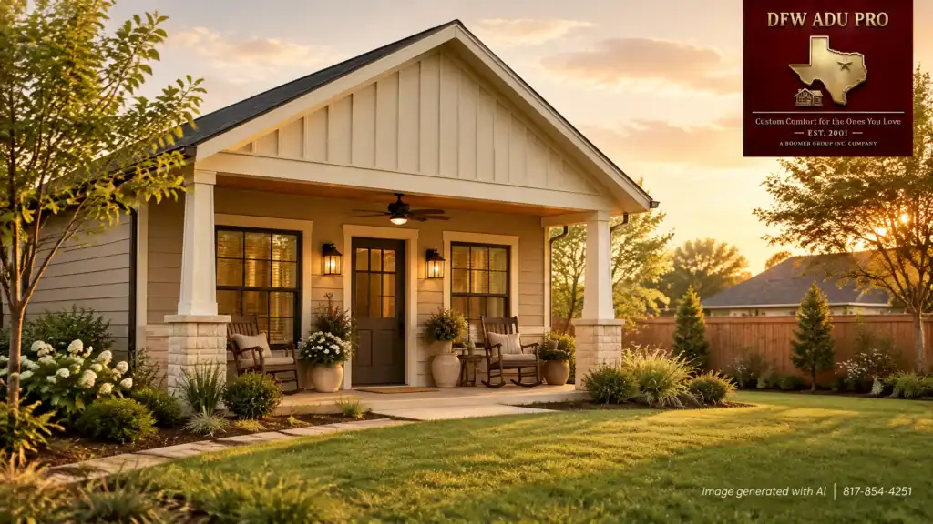 Guest House (ADU) Curb Appeal That Lasts: Warm Hardie Siding Craftsmanship vs. Brick & Stone Detail in North Texas